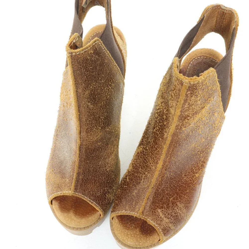 Women's Brown Wedge Peep-Toe Ankle Boot